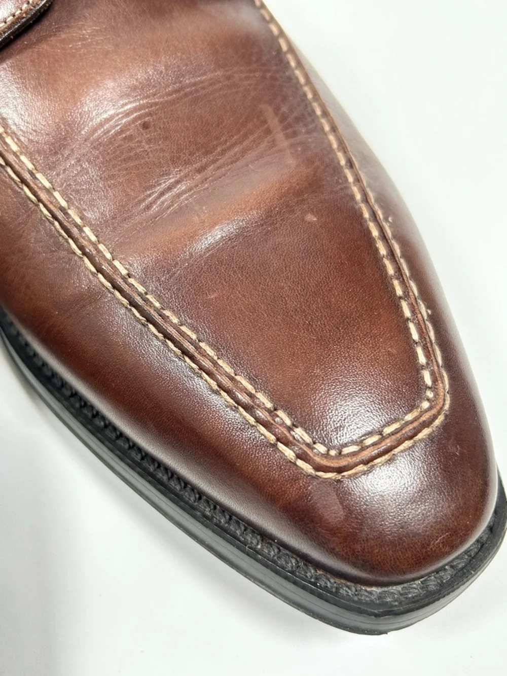 Santoni Brown Oxford Men’s 9.5 Pointed Square Toe Lace Up‎ Made in Italy Leather